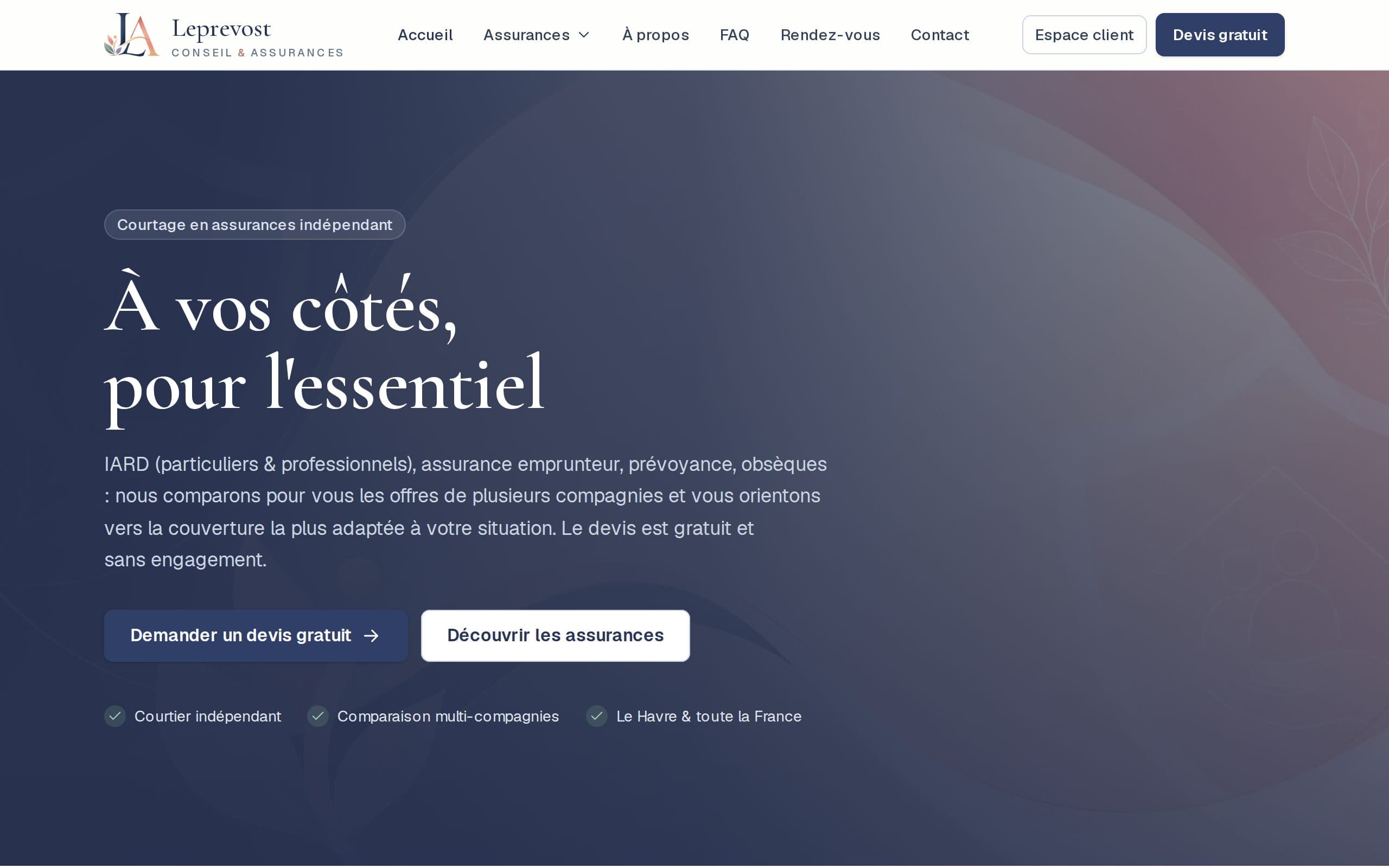Page d’accueil de leprevostassurances.fr